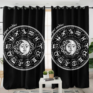 Vintage B&W Sun Moon Round Zodiac SWKL4125 - 2 Panel Curtains