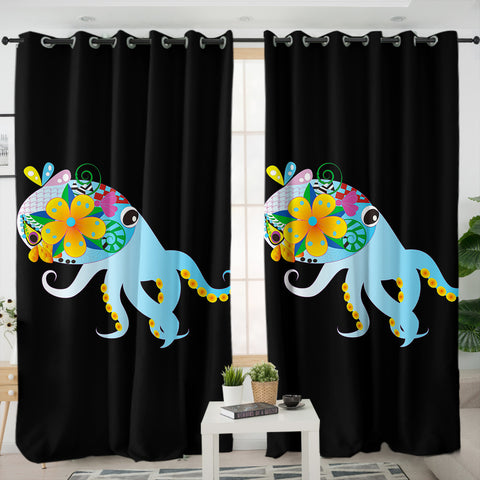 Image of Cute Cartoon Floral Octopus SWKL4217 - 2 Panel Curtains