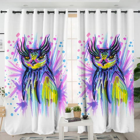 Image of Watercolor Owl Sketch SWKL4221 - 2 Panel Curtains