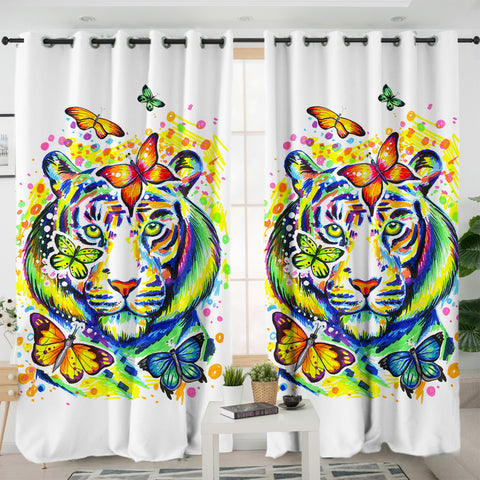Image of Colorful Watercolor Tiger Sketch & Butterfly SWKL4222 - 2 Panel Curtains