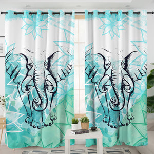 Elephant Sketch Lotus Mint Theme SWKL4227 - 2 Panel Curtains