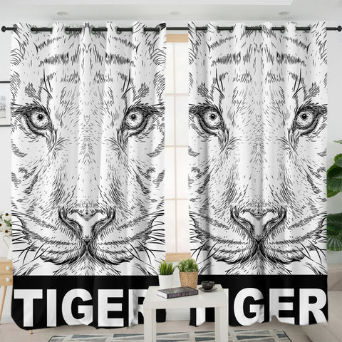 Image of B&W Detail Tiger Sketch SWKL4230 - 2 Panel Curtains