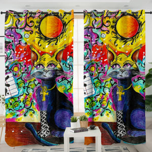 Colorful Curves Art Cat SWKL4232 - 2 Panel Curtains