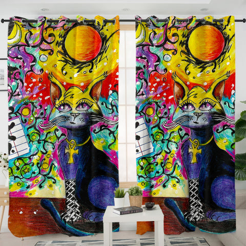 Image of Colorful Curves Art Cat SWKL4232 - 2 Panel Curtains