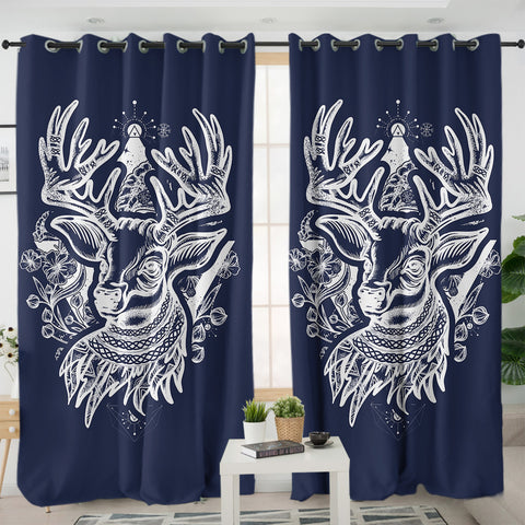Image of Floral Vintage Deer White Sketch SWKL4233 - 2 Panel Curtains