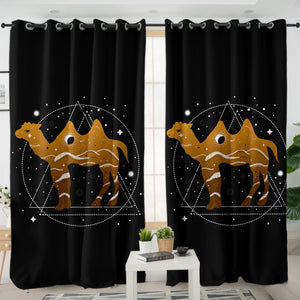 Brown Camel Triangle Zodiac SWKL4239 - 2 Panel Curtains