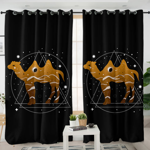 Image of Brown Camel Triangle Zodiac SWKL4239 - 2 Panel Curtains