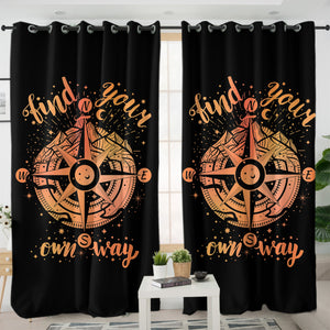 Find Your Own Way - Vintage Compass Zodia SWKL4240 - 2 Panel Curtains