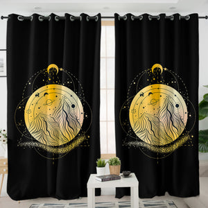 Golden Galaxy Illustration Triangle Zodiac SWKL4242 - 2 Panel Curtains