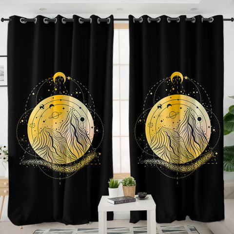 Image of Golden Galaxy Illustration Triangle Zodiac SWKL4242 - 2 Panel Curtains
