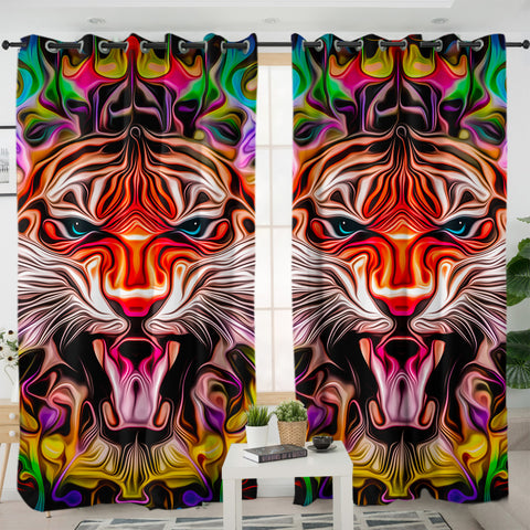 Image of Colorful Modern Curve Art Tiger SWKL4246 - 2 Panel Curtains