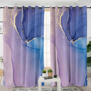 Splash Golden Blue & Purple Indigo SWKL4280 - 2 Panel Curtains