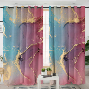 Splash Golden Red & Blue Indigo SWKL4282 - 2 Panel Curtains