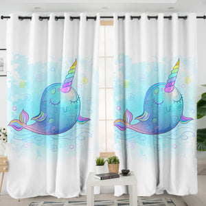 Cute Cartoon Unicorn Whale SWKL4285 - 2 Panel Curtains