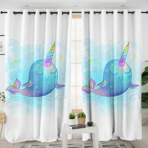 Image of Cute Cartoon Unicorn Whale SWKL4285 - 2 Panel Curtains