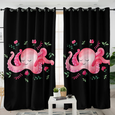 Image of Cute Floral Pink Octopus SWKL4287 - 2 Panel Curtains
