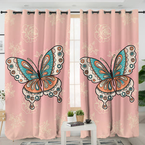 Vintage Butterfly Floral Pink Theme SWKL4291 - 2 Panel Curtains