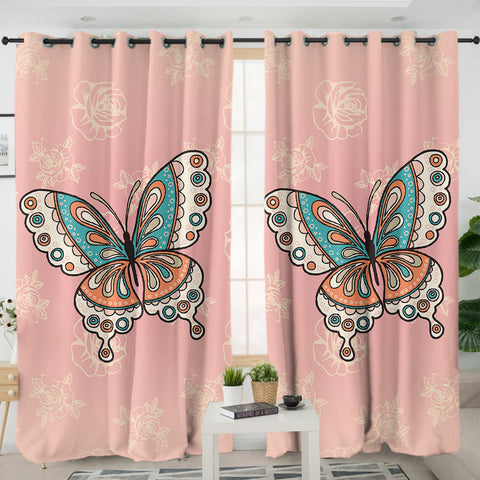 Image of Vintage Butterfly Floral Pink Theme SWKL4291 - 2 Panel Curtains