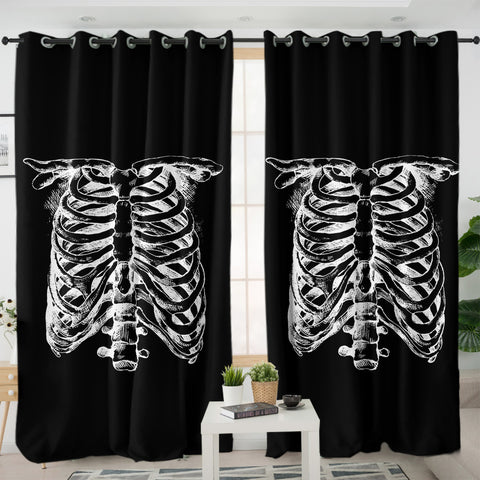 Image of B&W Skeleton Sketch SWKL4292 - 2 Panel Curtains