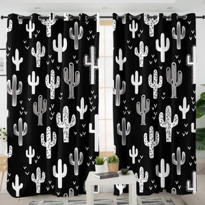 B&W Cactus Little Heart Monogram SWKL4293 - 2 Panel Curtains
