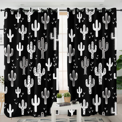 Image of B&W Cactus Little Heart Monogram SWKL4293 - 2 Panel Curtains