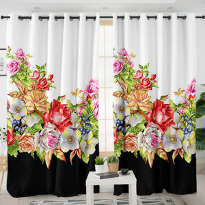 Multi Flowers B&W Theme SWKL4295 - 2 Panel Curtains