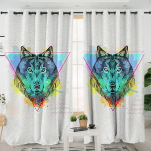 Colorful Splash Watercolor Wolf SWKL4299 - 2 Panel Curtains