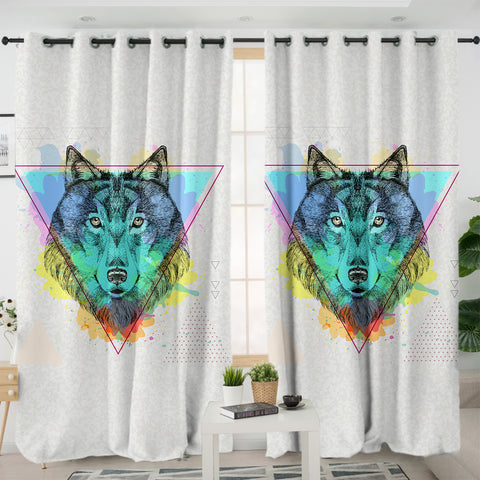 Image of Colorful Splash Watercolor Wolf SWKL4299 - 2 Panel Curtains