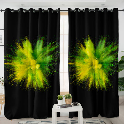 Image of Green & Yellow Splash Black Theme SWKL4301 - 2 Panel Curtains