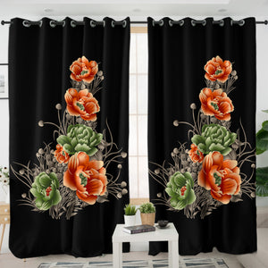 Green & Salmon Lotus SWKL4302 - 2 Panel Curtains