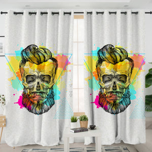 Pastel Watercolor Splash Barber Skull SWKL4306 - 2 Panel Curtains