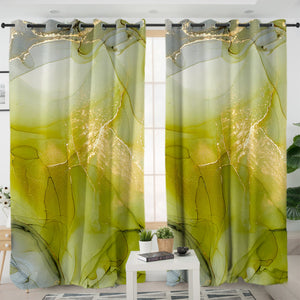 Golden Splash Grey & Chartreuse SWKL4311 - 2 Panel Curtains