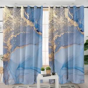 Golden Splash Navy Wave SWKL4312 - 2 Panel Curtains