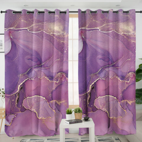 Image of Golden Splash Shade Of Plum Purple SWKL4313 - 2 Panel Curtains