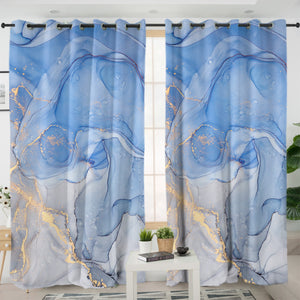 Golden Splash Indigo Blue SWKL4314 - 2 Panel Curtains