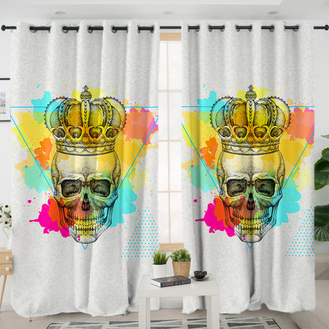 Image of Watercolor Splash King Crown Skull SWKL4319 - 2 Panel Curtains