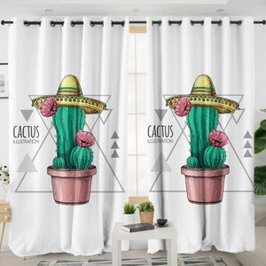 Tiny Cartoon Cactus Flower Triangle Illustration SWKL4326 - 2 Panel Curtains