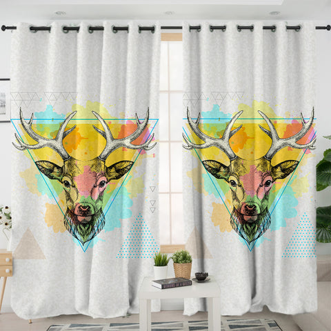 Image of Colorful Splash Vintage Deer Triangle SWKL4327 - 2 Panel Curtains