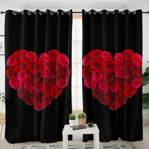 Image of Roses in Heart Patter SWKL4329 - 2 Panel Curtains