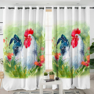 White Chicken Watercolor Painting SWKL4331 - 2 Panel Curtains