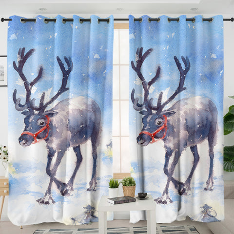 Image of Snow Little Deer Watercolor Painting SWKL4332 - 2 Panel Curtains