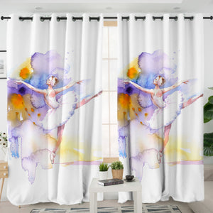 Ballet Dancing Lady Watercolor Painting SWKL4333 - 2 Panel Curtains