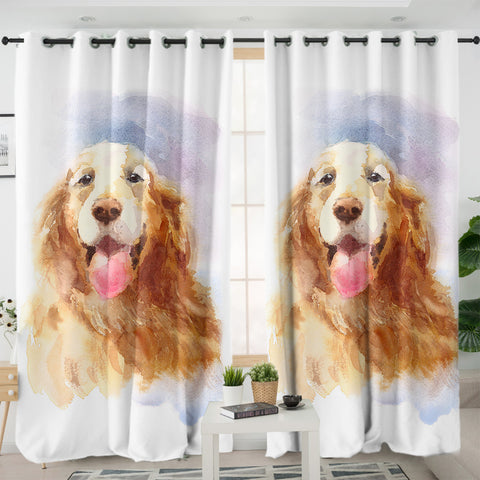 Image of Happy Golden Retriever Watercolor Painting SWKL4335 - 2 Panel Curtains