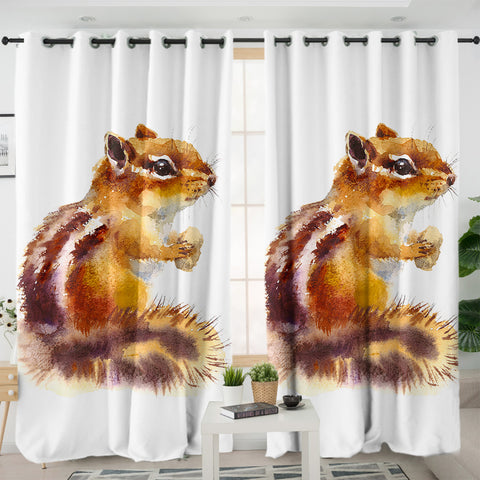 Image of Brown Chipmunk Watercolor Painting SWKL4336 - 2 Panel Curtains