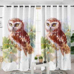 Owl On Tree Watercolor Painting SWKL4397 - 2 Panel Curtains