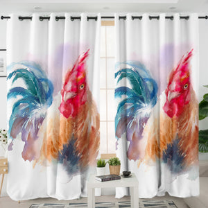 Rooster White Theme Watercolor Painting SWKL4399 - 2 Panel Curtains