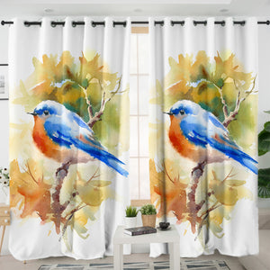 Blue Sparrow White Theme Watercolor Painting SWKL4401 - 2 Panel Curtains