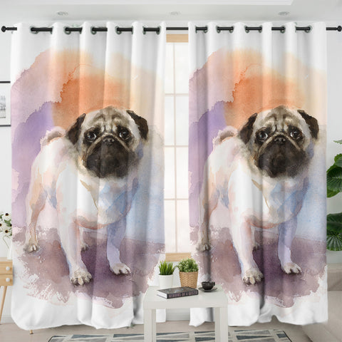 Image of White Pug Colorful Theme Watercolor Painting SWKL4403 - 2 Panel Curtains