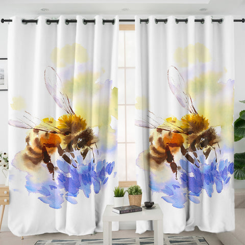 Image of Flying Bee Watercolor Painting SWKL4405 - 2 Panel Curtains