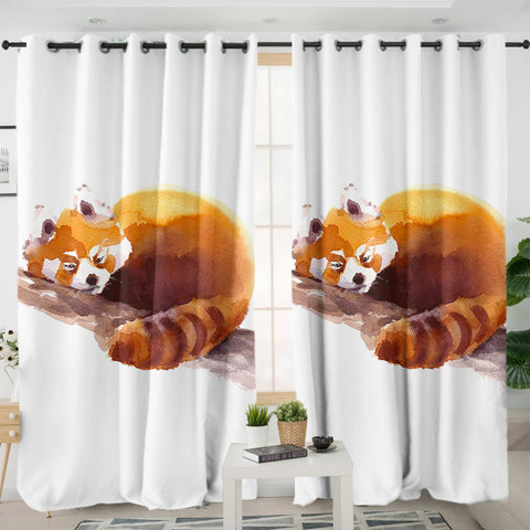Image of Lazy Orange Racoon Watercolor Painting SWKL4411 - 2 Panel Curtains